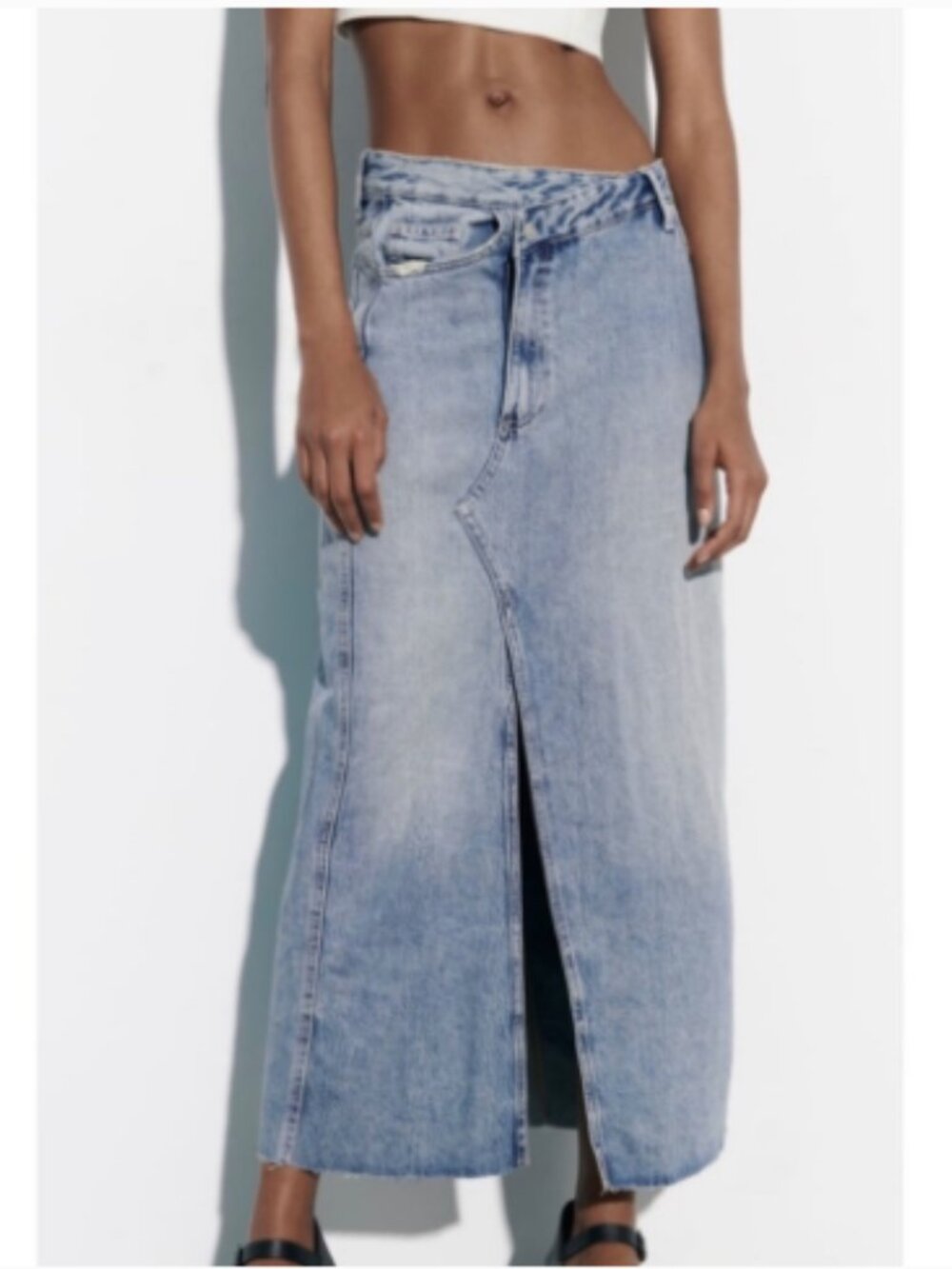 Zara Light Blue Denim Midi Maxi Skirt Asymmetric Fly Raw Hem BRAND NEW NWT XXL